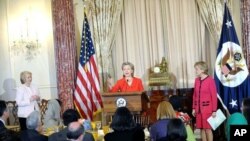 Secretary Clinton speaks at the host breakfast to honor women entrepreneurs who attended the Presidential Summit on Entrepreneurship in the Franklin Room at the State Department.
