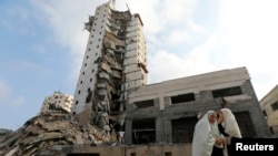 Restos de una de las torres de apartamentos más altas de Gaza, destruida por un bombardeo israelí.