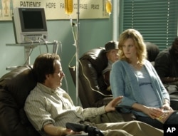 Walter White, played by Bryan Cranston, and his wife Skyler White, played by Anna Gunn, during Walt's chemotherapy treatment during the first season of "Breaking Bad."