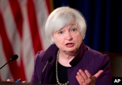 FILE - Federal Reserve Chair Janet Yellen speaks during a news conference following a Federal Open Market Committee meeting in Washington, June 17, 2015.