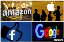 Foto kombinasi logo Amazon, Google, Apple, dan Facebook, 3 Juni 2019. (Foto: Reuters)