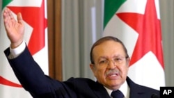 FILE - In this Aug. 14, 2005, photo, Algeria's President Abdelaziz Bouteflika addresses the nation's top officials in Algiers.