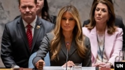 美国第一夫人梅拉尼娅·特朗普在纽约主持了联合国安理会一场关于教育作用的会议。(2026年3月2日)
