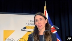 New Zealand's Prime Minister Jacinda Ardern talks to media in Wellington, New Zealand, Feb. 15, 2021.