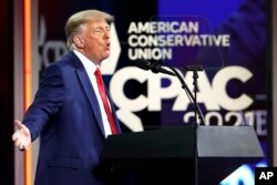 El expresidente Donald Trump habla en la Conferencia de Acción Política Conservadora (CPAC), el domingo 28 de febrero de 2021, en Orlando, Florida (AP Photo / John Raoux)