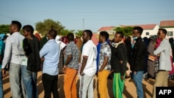 Men queue to vote for Somaliland’s elections at a polling station in Gabiley, Somaliland, the self-declared republic of Somaliland in northern Somalia, on May 31, 2021. 