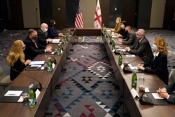 Secretary of State Mike Pompeo meets with civil society leaders in Tbilisi, Georgia, Nov. 18, 2020.