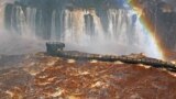 View of a damaged bridge at the Iguacu Falls in Foz do Iguacu, Brazil, following the overflowing of the Parana River.