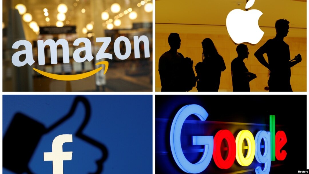 Logo Amazon, Apple, Facebook, dan Google.