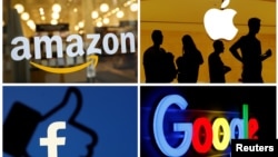 Logo Amazon, Apple, Facebook, dan Google.