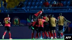 Esengo ya basani ya ba Palancas Negras nsima na kotiya mongete na match contre ba Aigles ya Carthage na phase finale ya CAN 2019, na Suez, Egytpe, le 24 juin 2019.