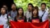 Myanmar students participate in a ceremony marking the 53rd anniversary of a 1962 student uprising at Yangon University, Myanmar, July 7, 2015