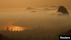 Sugarloaf Mountain is seen from the Vista Chinesa (Chinese View) during sunrise in Rio de Janeiro, Brazil, May 4, 2016. 