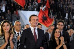 Albin Kurti, leader of the Self-Determination movement (Vetevendosje), attends a campaign rally in Mitrovica, Kosovo, Sept. 25, 2019.