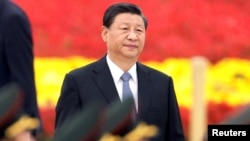 Presidente chinês Xi Jinping na Praça Tiananmen, 30 de Setembro 2021