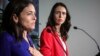 New Zealand Prime Minister Jacinda Ardern, right, and Facebook COO Sheryl Sandberg, left, hold a news conference, outlining an anti-terror initiative between governments and technology companies called GIFCT, in New York, Sept. 23, 2019. 