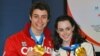 Canadian ice dancers Scott Moir and Tessa Virtue with their gold medals