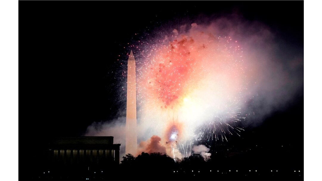 Fireworks display over the National Mall at the conclusion of the Celebrating America event at the Lincoln Memorial after the inauguration of Joe Biden as the 46th President of the United States in Washington, D.C., Jan. 20, 2021.