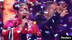 Israel's Netta performs after winning the Grand Final of Eurovision Song Contest 2018 at the Altice Arena hall in Lisbon, Portugal, May 12, 2018.