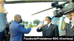 Président Denis Sassou N'Guesso ayambami na mokokani wa ye ya RDC Félix Tshisekedi na jardin ya palais de la Nation na Kinshasa, le 14 septembre 2020. (Facebook/Présidence RDC)