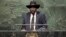 President Salva Kiir addresses the 69th session of the United Nations General Assembly in New York on Saturday, Sept. 27, 2014.