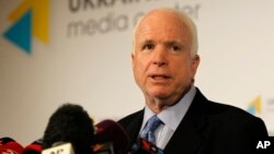 U.S. Senator John McCain speaks during a press conference in Kyiv, Ukraine, Sept. 4, 2014. 
