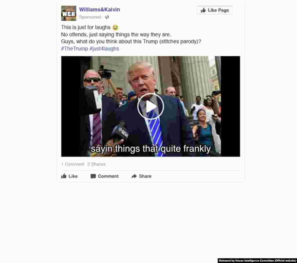 Facebook reklamı. 17 mart, 2016; Hədəflənən yaş: 18-65+; Hədəflənən məkan: ABŞ