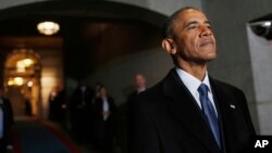 President Barack Obama arrives on the West Front of the U.S. Capitol on Jan. 20, 2017 in Washington, D.C.