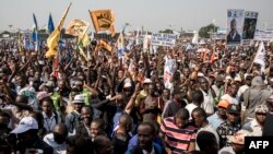 Les partisans de Moise Katumbi lors un rassemblement de tous les partis d'opposition de la coalition à Kinshasa, le 9 juin 2018.