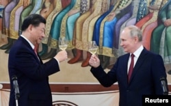 俄羅斯總統普京在克里姆林宮為中國領導人習近平的到訪舉辦招待會。 （2023年3月21日）