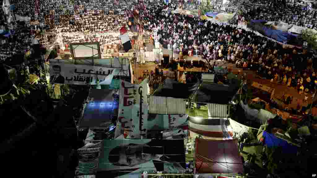 Supporters of Egypt's ousted President Mohammed Morsi gather for prayers at Nasr City, July 28, 2013.