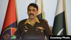 Army spokesman Major-General Asif Ghafoor holds a press briefing, Dec. 28, 2017, in this his handout picture made available by Pakistan's Army's media wing, ISPR.