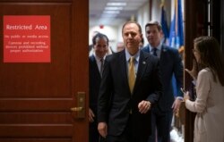 FILE - House Intelligence Committee Chairman Adam Schiff, D-Calif., leaves a secure area at the Capitol to speak to reporters, in Washington, Oct. 28, 2019.