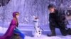 This image released by Disney shows, from left, Anna, voiced by Kristen Bell, Olaf, voiced by Josh Gad, and Kristoff, voiced by Jonathan Groff in a scene from the animated feature &quot;Frozen.&quot; (AP Photo/Disney)
