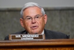 Sen. Robert Menendez, D-N.J., asks a question during a meeting of the Senate Foreign Relations Committee in Washington, April 27, 2021.
