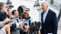 US President Joe Biden speaks to the media prior to departing on Marine One from the South Lawn of the White House in Washington, DC, on October 3, 2024, as he travels to Florida and Georgia to view damage from Hurricane Helene.