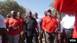 MCP leader Lazarous Chakwera (in black) and UTM leader Saulos Chilima (in red) were also taking part in protests against last May election results. (Lameck Masina/VOA)