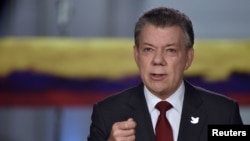 Colombia's President Juan Manuel Santos asks for President Donald Trump's support in approving U.S. funding to back the country's peace deal with leftist rebels.