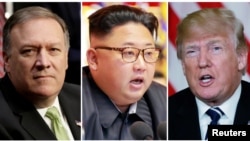Umukuru wa CIA Mike Pompeo, umuyobozi wa Koreya ya ruguru Kim Jong Un na Perezida Donald Trump
