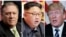 FILE - A combination photo shows CIA Director Mike Pompeo, left, in Washington, North Korean leader Kim Jong Un, center, in Pyongyang, North Korea, and U.S. President Donald Trump in Palm Beach, Florida.