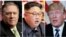 FILE - A combination photo shows CIA Director Mike Pompeo, left, in Washington, North Korean leader Kim Jong Un, center, in Pyongyang, North Korea, and U.S. President Donald Trump in Palm Beach, Florida.