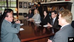 Cambodian foreign minister Hor Namhong meeting with US Senator Jim Webb at the Senate on Wednesday, June 13, 2012, during his official visit to the United States.