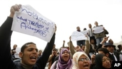 Jobless archeology graduates protest in demand of jobs in the Egyptian museum, in Cairo, Egypt, Feb 16, 2011