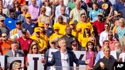 Portland, Oregon, Mayor Ted Wheeler speaks during a rally on Aug. 14, 2019, to support the city in advance of protests planned for Saturday. 