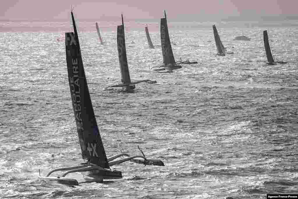 Ultim multihull Banque Populaire sails after the start of the Transat Jacques Vabre, France, Nov. 7, 2021.