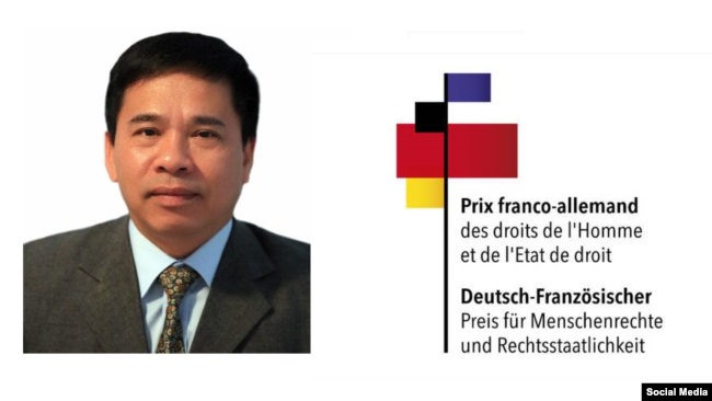 Nhà hoạt động Vũ Quốc Ngữ được Bộ Ngoại giao Đức - Pháp trao giải nhân quyền năm 2019. Photo Twitter Vu Quoc Ngu.