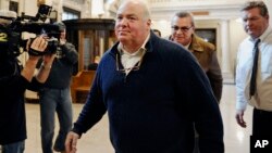 Michael Skakel enters the state Supreme Court for a hearing, Feb. 24, 2016, in Hartford, Connecticut. The state Supreme Court reinstated his murder conviction in the 1975 killing of Martha Moxley, Dec. 29, 2016. 