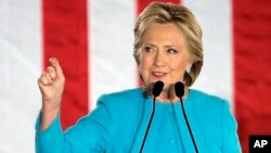 Democratic presidential candidate Hillary Clinton speaks during a campaign rally, Nov. 6, 2016, in Manchester, N.H. 