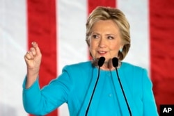 Democratic presidential candidate Hillary Clinton speaks during a campaign rally, Nov. 6, 2016, in Manchester, N.H.