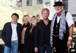 FILE - From left, John McVie, Christine McVie, Stevie Nicks, Lindsey Buckingham and Mick Fleetwood from the band Fleetwood Mac appear on NBC's "Today" show in New York, Oct. 9, 2014.